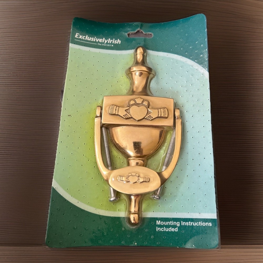 Vintage Claddagh Irish Door Knocker Celtic Cross Heart Brass with Hardware New - Picture 2 of 5